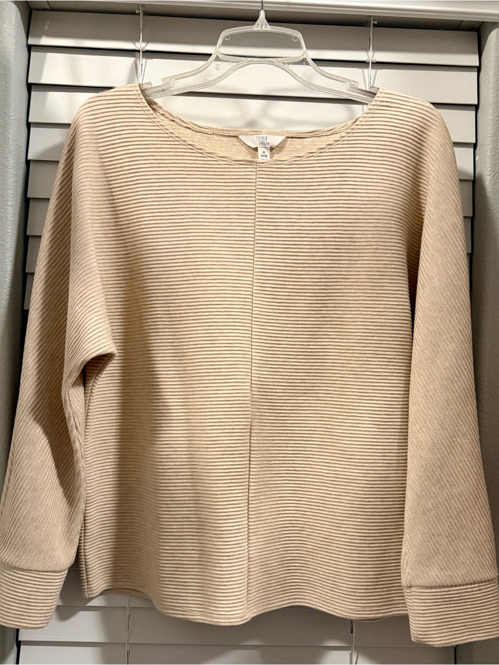 Time and Tru Ribbed Crewneck Sweater - Cream